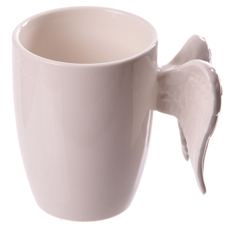 White Angel Wings Ceramic Shaped Handle Mug ANG140