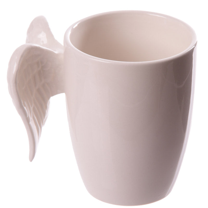 White Angel Wings Ceramic Shaped Handle Mug ANG140