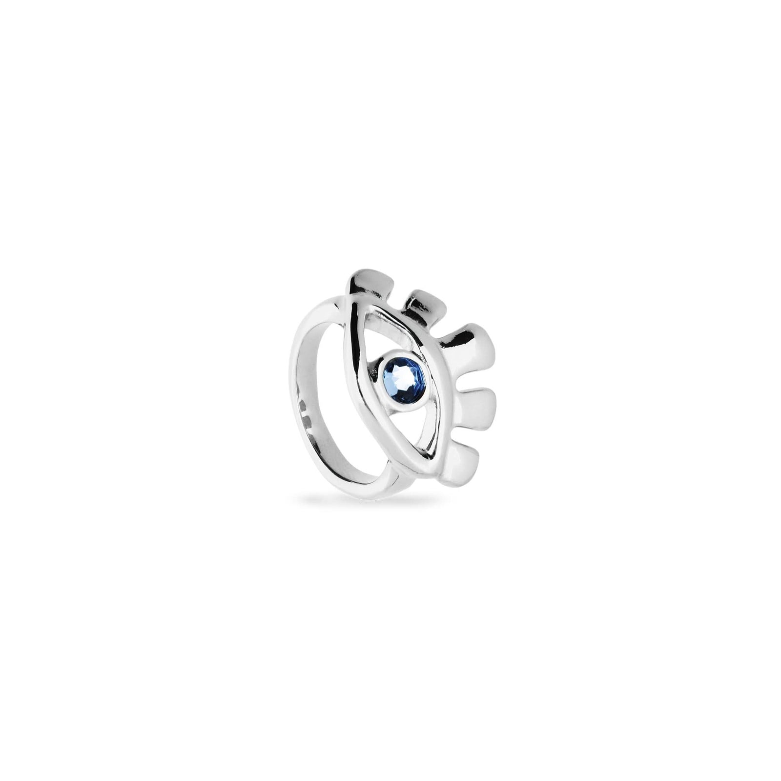 Metal Alloy Plated Sterling Silver Eye Blue Faceted Crystal Ring ANI0855AZUMTL