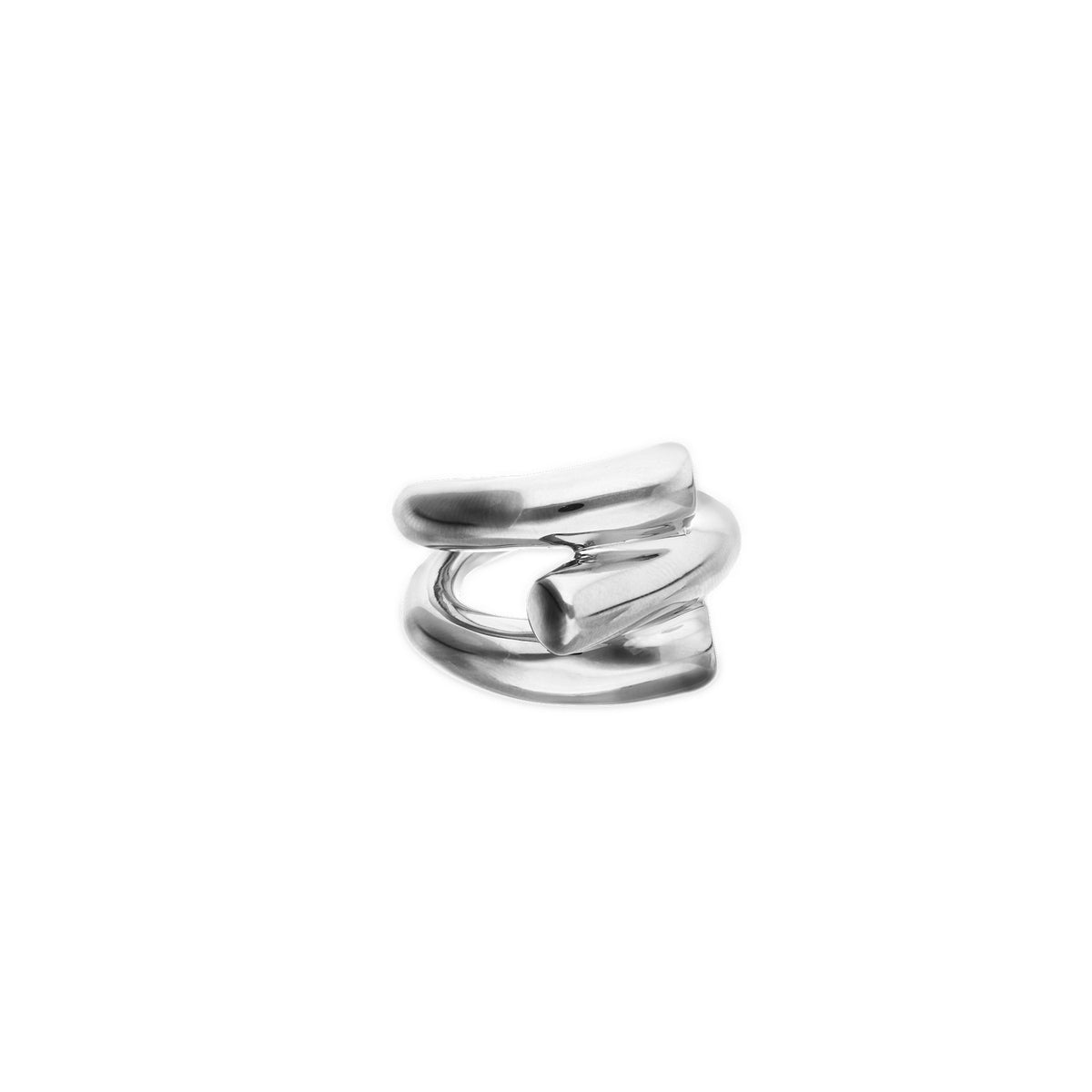 Sterling Silver Plated Three Intertwined Organic Shapes Ring ANI0862MTL000