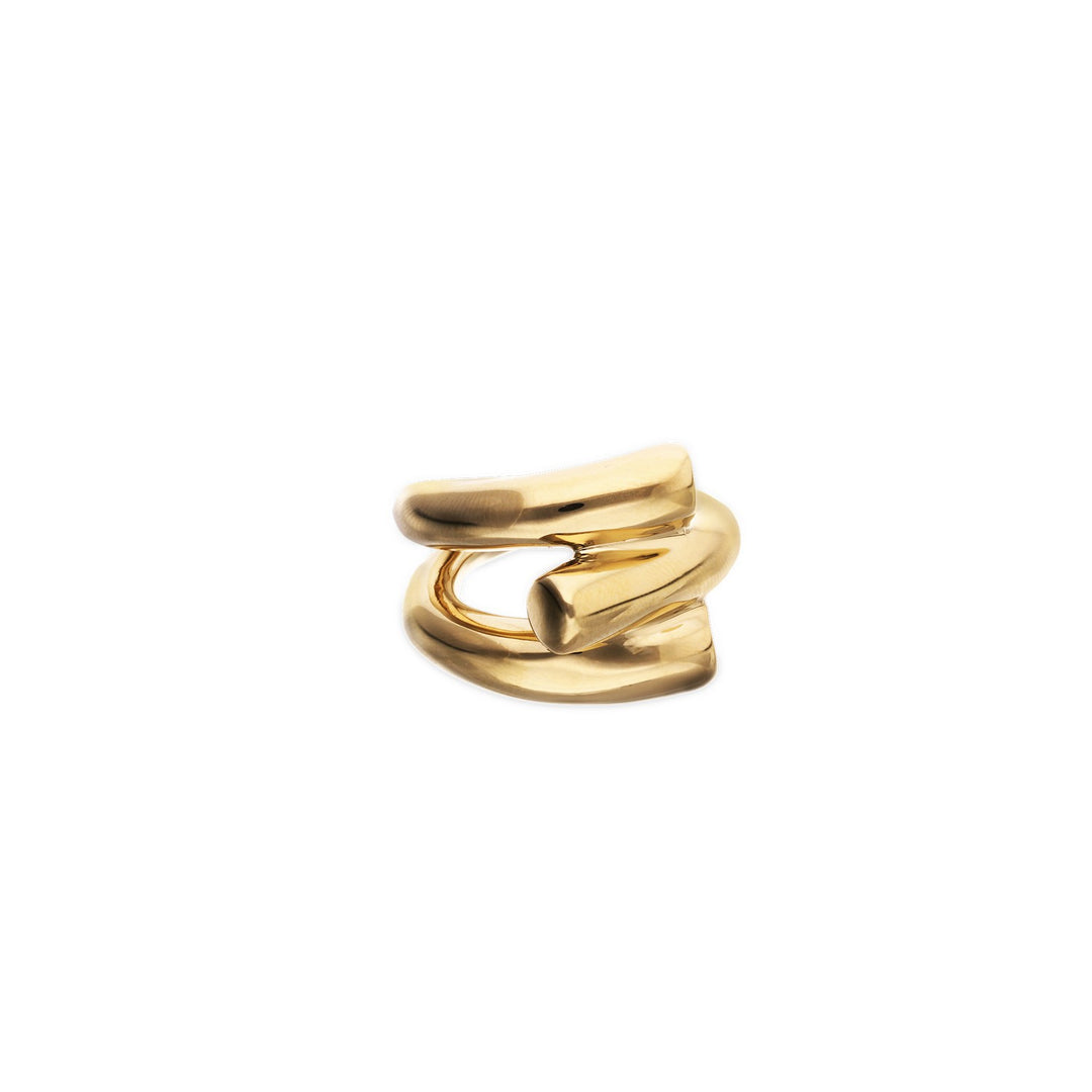 18K Gold Plated Three Intertwined Organic Shapes Ring ANI0862ORO000