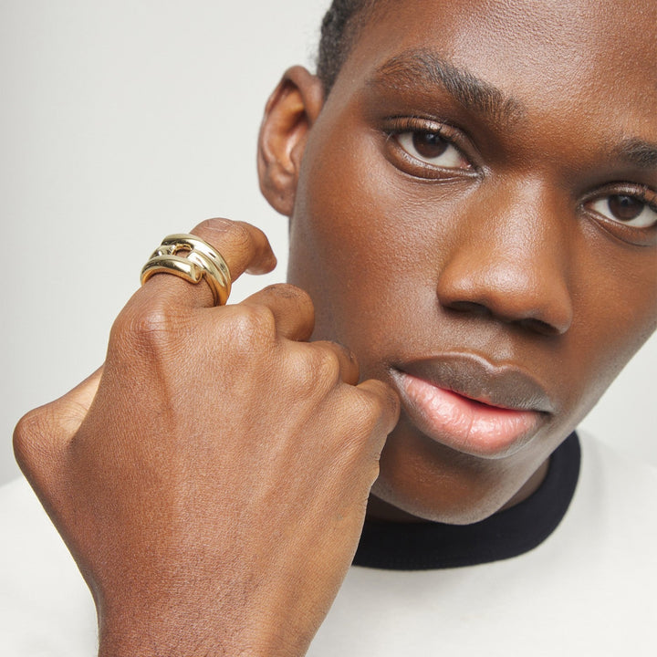 Sterling Silver Plated Alloy In The Shape Of A Tube Ring ANI0863ORO000