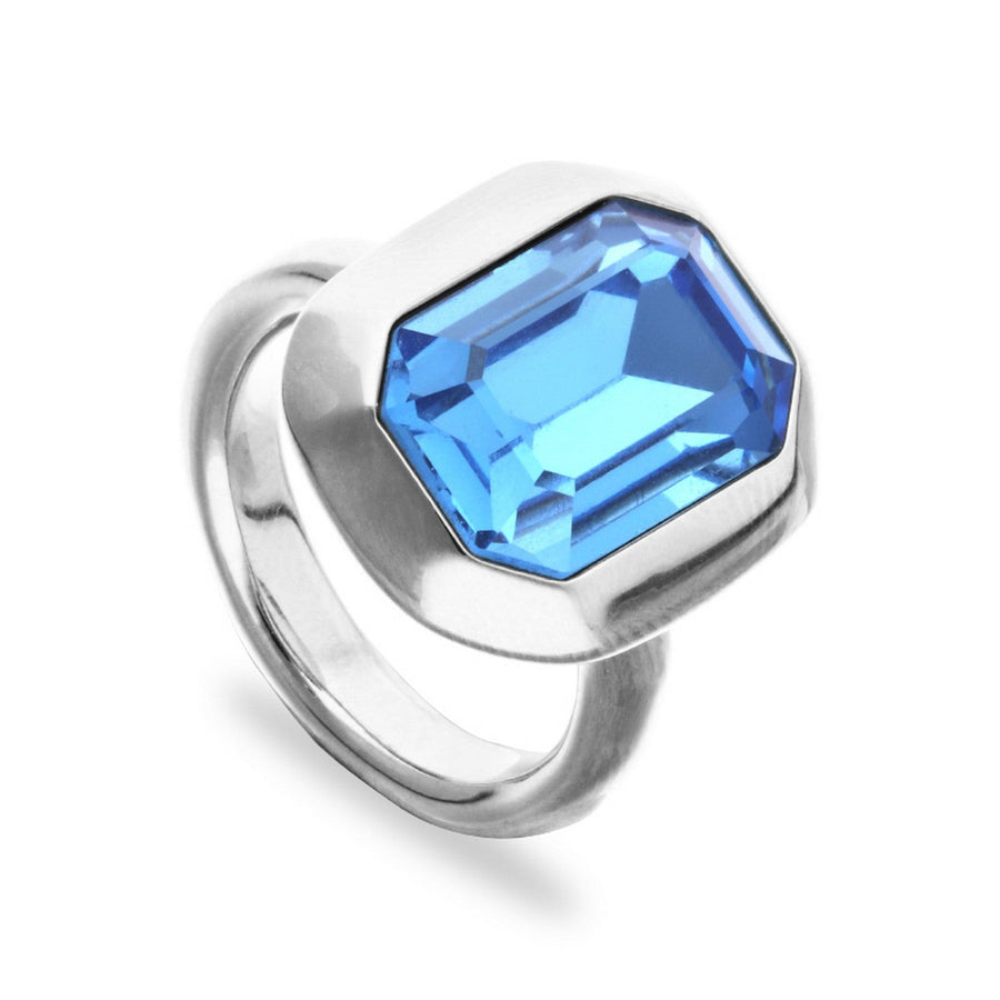 Sterling Silver Plated Blue Faceted Crystal Ring ANI0864AZUMTL