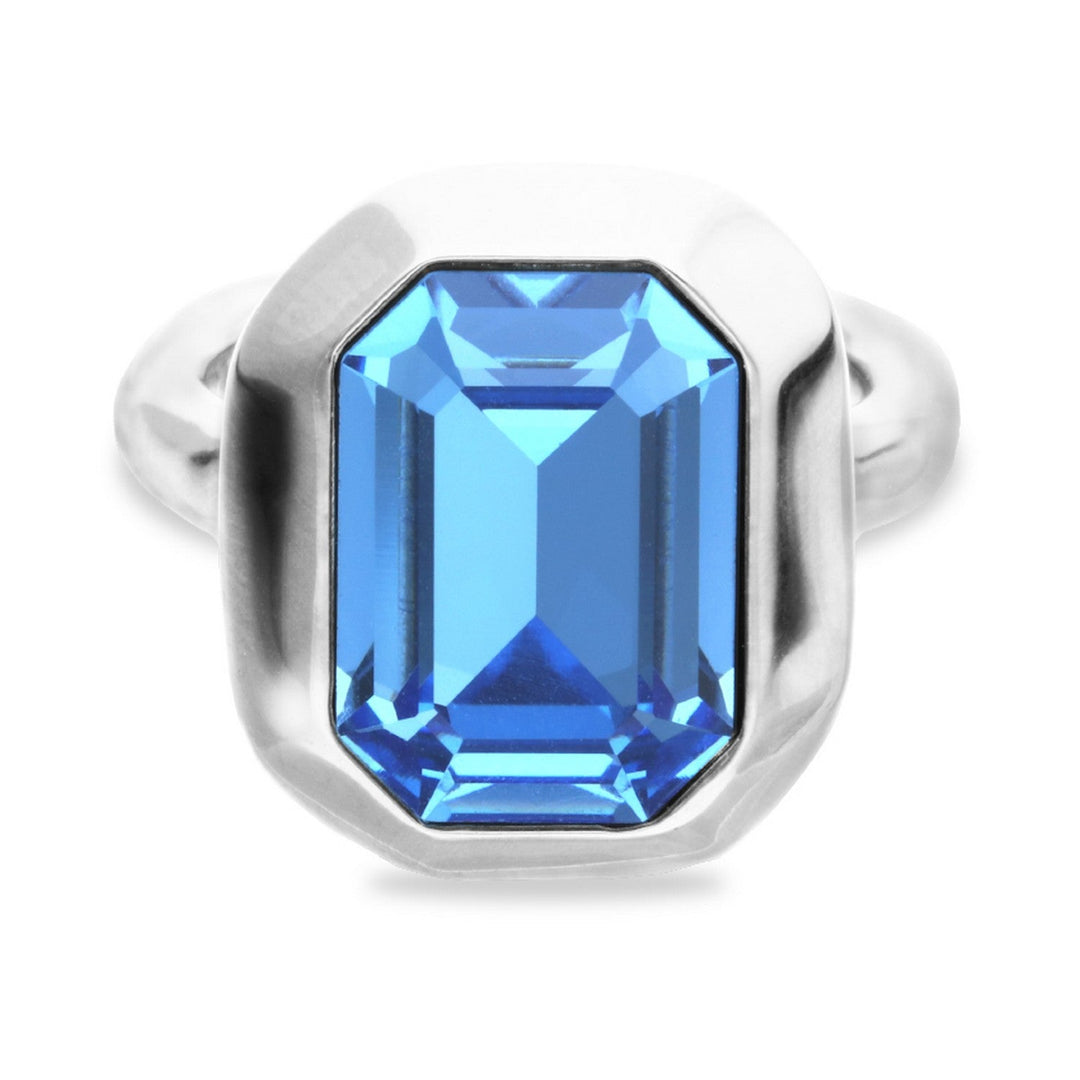 Sterling Silver Plated Blue Faceted Crystal Ring ANI0864AZUMTL