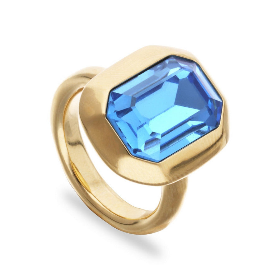 18K Gold Plated Blue Faceted Crystal Ring ANI0864AZUORO
