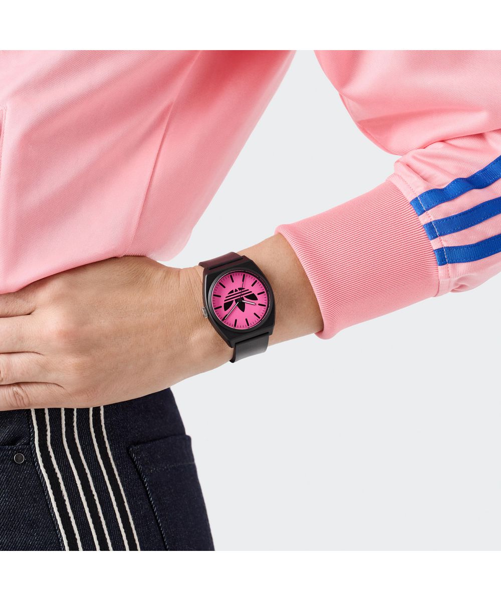 Adidas Unisex Pink Dial Black Resin Strap Watch AOST25548