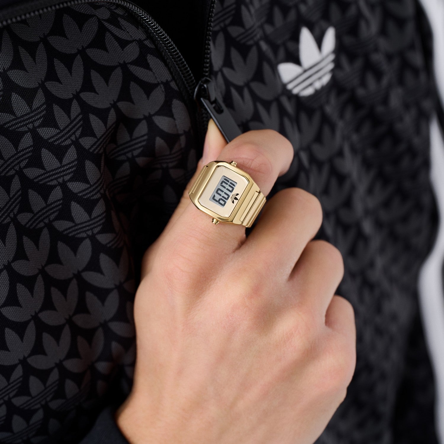 Adidas Womens Digital Two Ring Gold-Tone Watch AOST26036