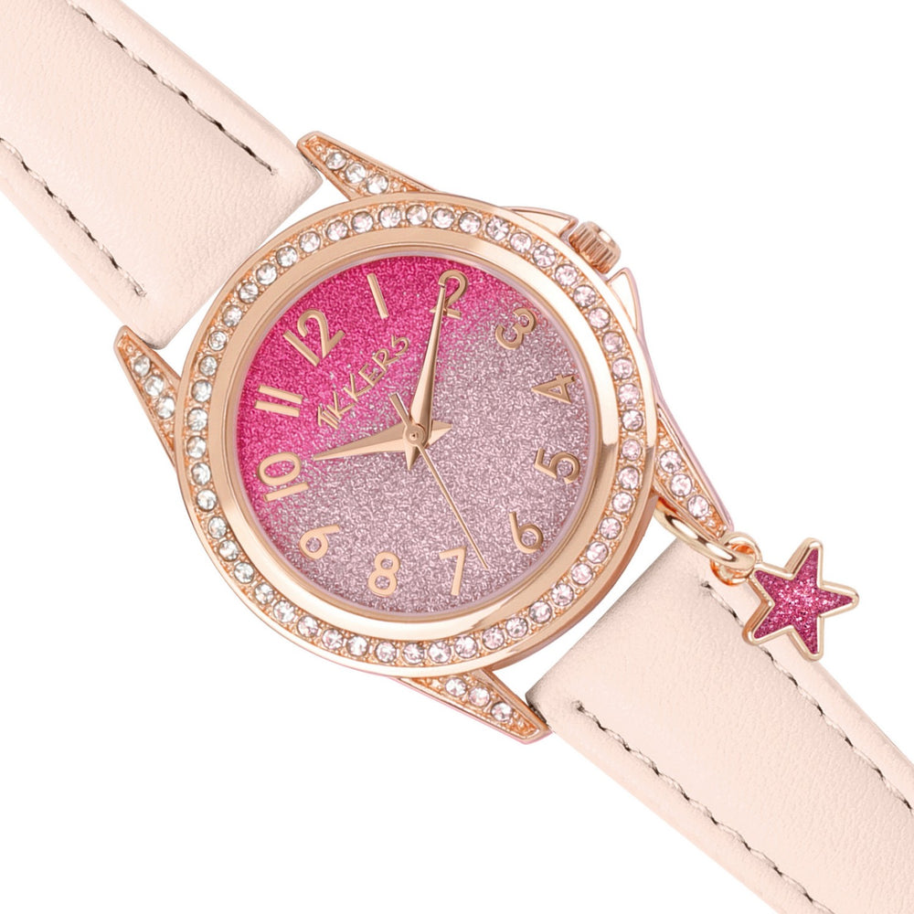 Tikkers Girls PU Strap Pink Glitter Watch Necklace Purse Set ATK1062