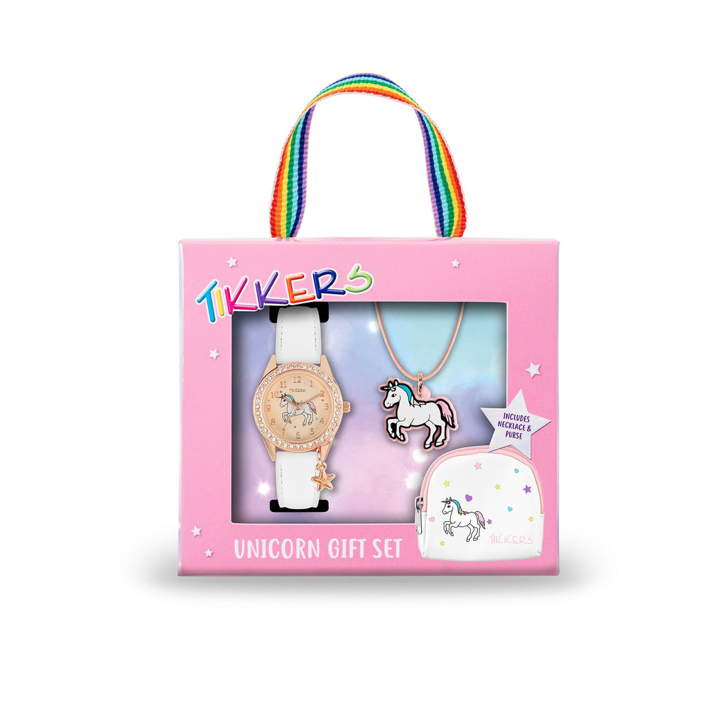 Tikkers Girls White Strap Unicorn Watch Necklace Purse Set ATK1063