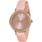 Pink watch with rose gold case and strap on a white background