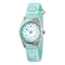 Children's watch with turquoise strap and face on a white background