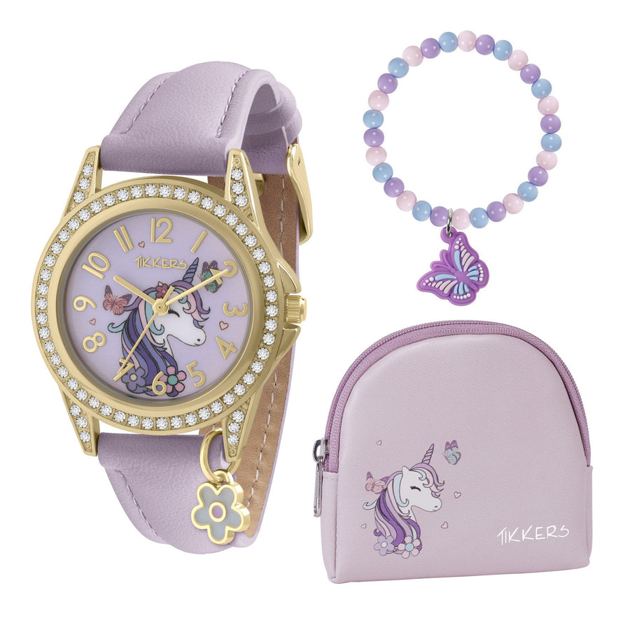 Tikkers Girls Purple Strap Unicorn Watch Bracelet Purse Set ATK1106