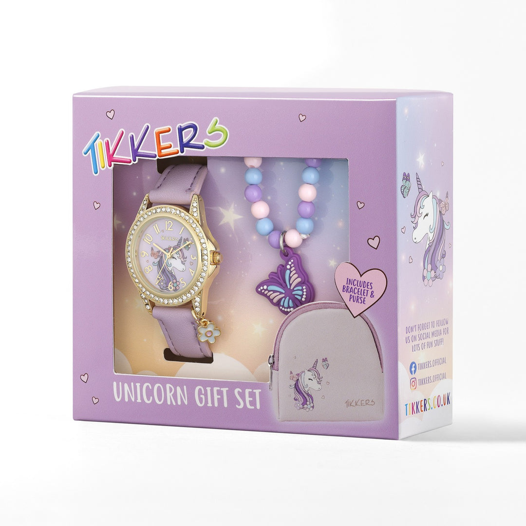 Tikkers Girls Purple Strap Unicorn Watch Bracelet Purse Set ATK1106