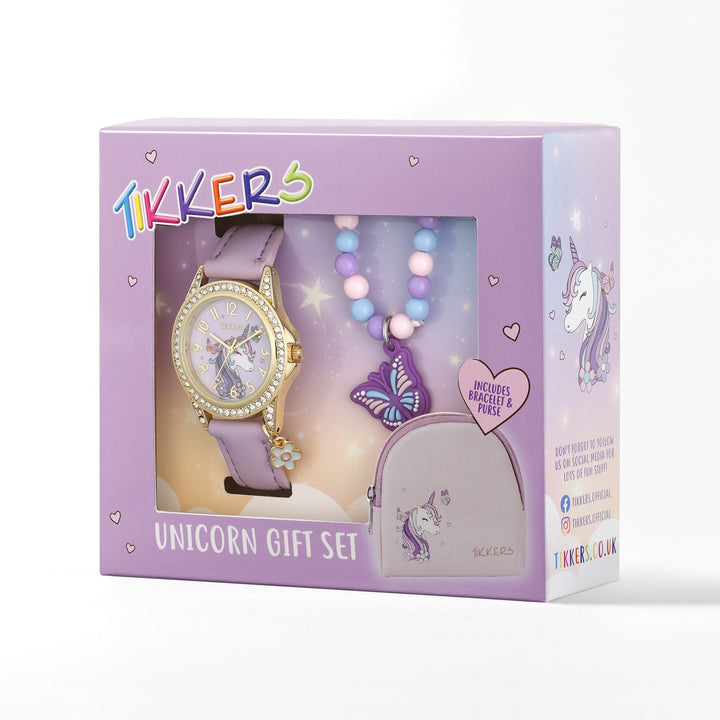 Tikkers Girls Purple Strap Unicorn Watch Bracelet Purse Set ATK1106