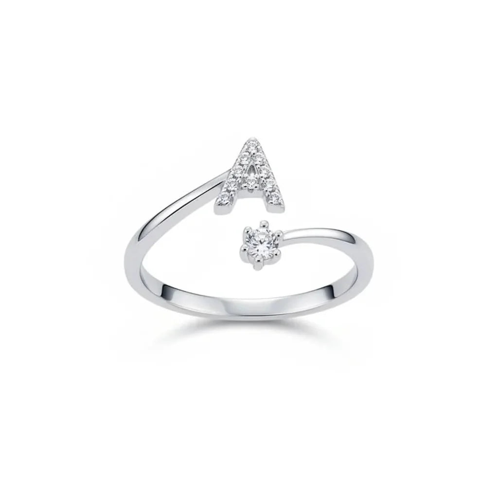Diamond Initial Letter Silver Ring