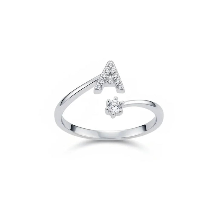Diamond Initial Letter Silver Ring