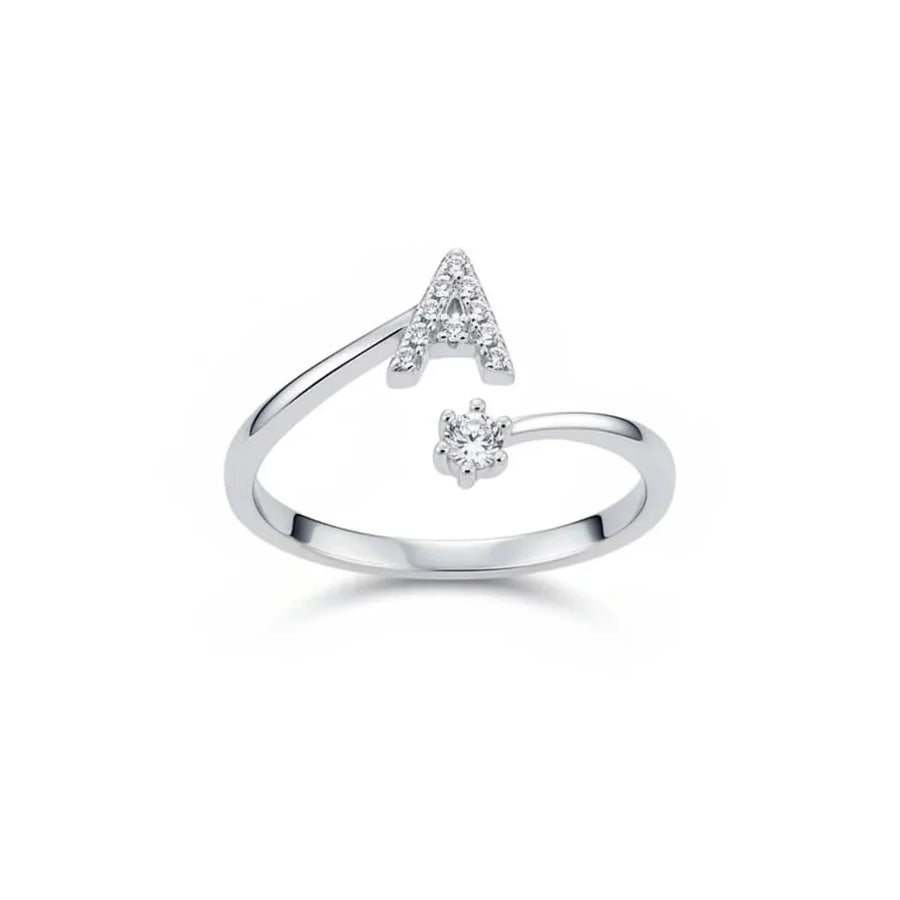 Diamond Initial Letter Silver Ring