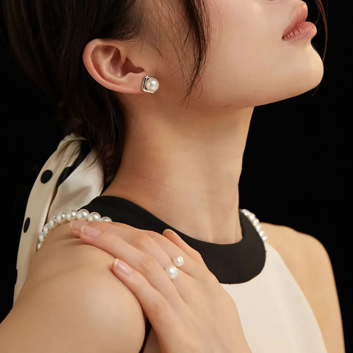 Beaded Pearl Adjustable Vintage Style Silver Ring