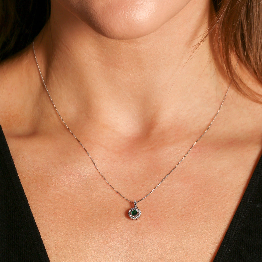 Ana | 9ct White Gold Lab Grown Diamond and Created Emerald Necklace