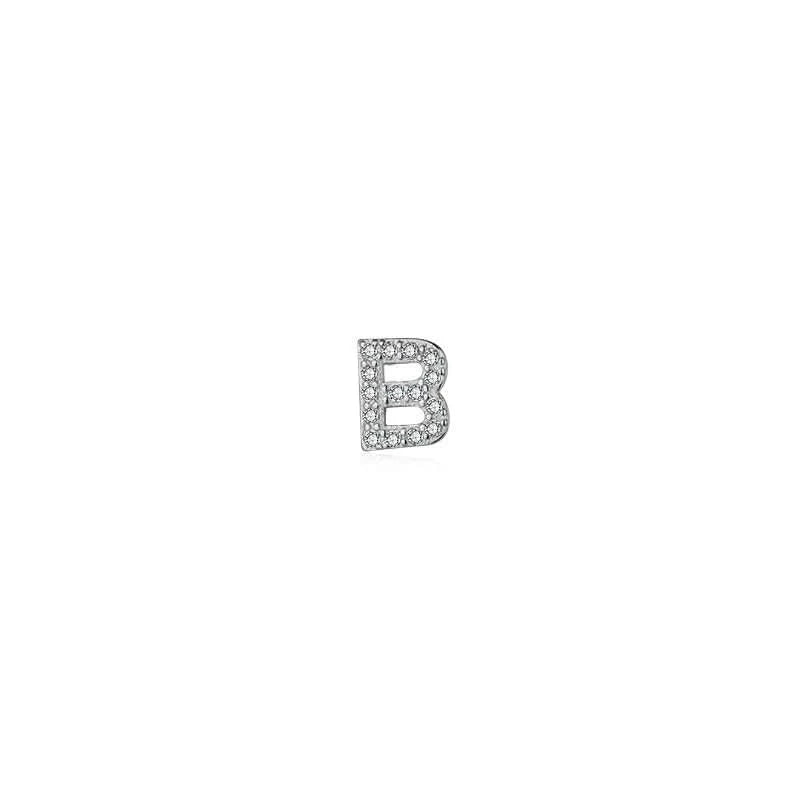 Diamond Letter Initial Silver Stud Earring- a pair