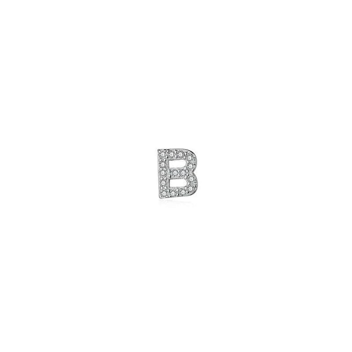 Diamond Letter Initial Silver Stud Earring- a pair