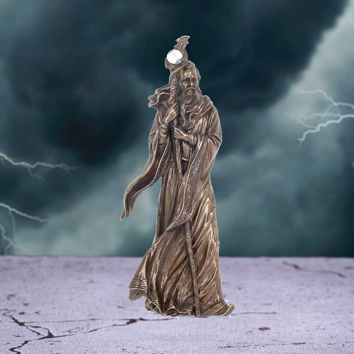 Bronze Wizard Merlin Figurine Arthurian Magic Sorcerer Ornament B0412B4