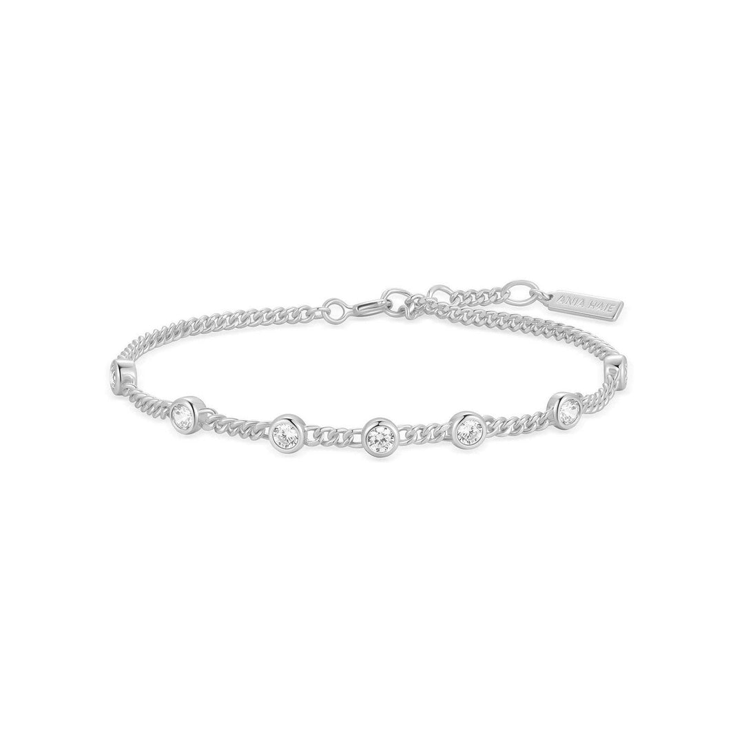 Silver Multi Station Round Stone Chain Bracelet B066-05H