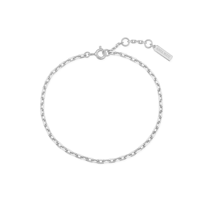 Silver chain bracelet on a white background