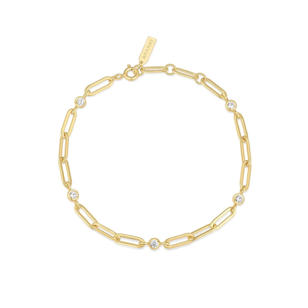 Gold Bezel Station Paper Clip Chain Bracelet B069-01G