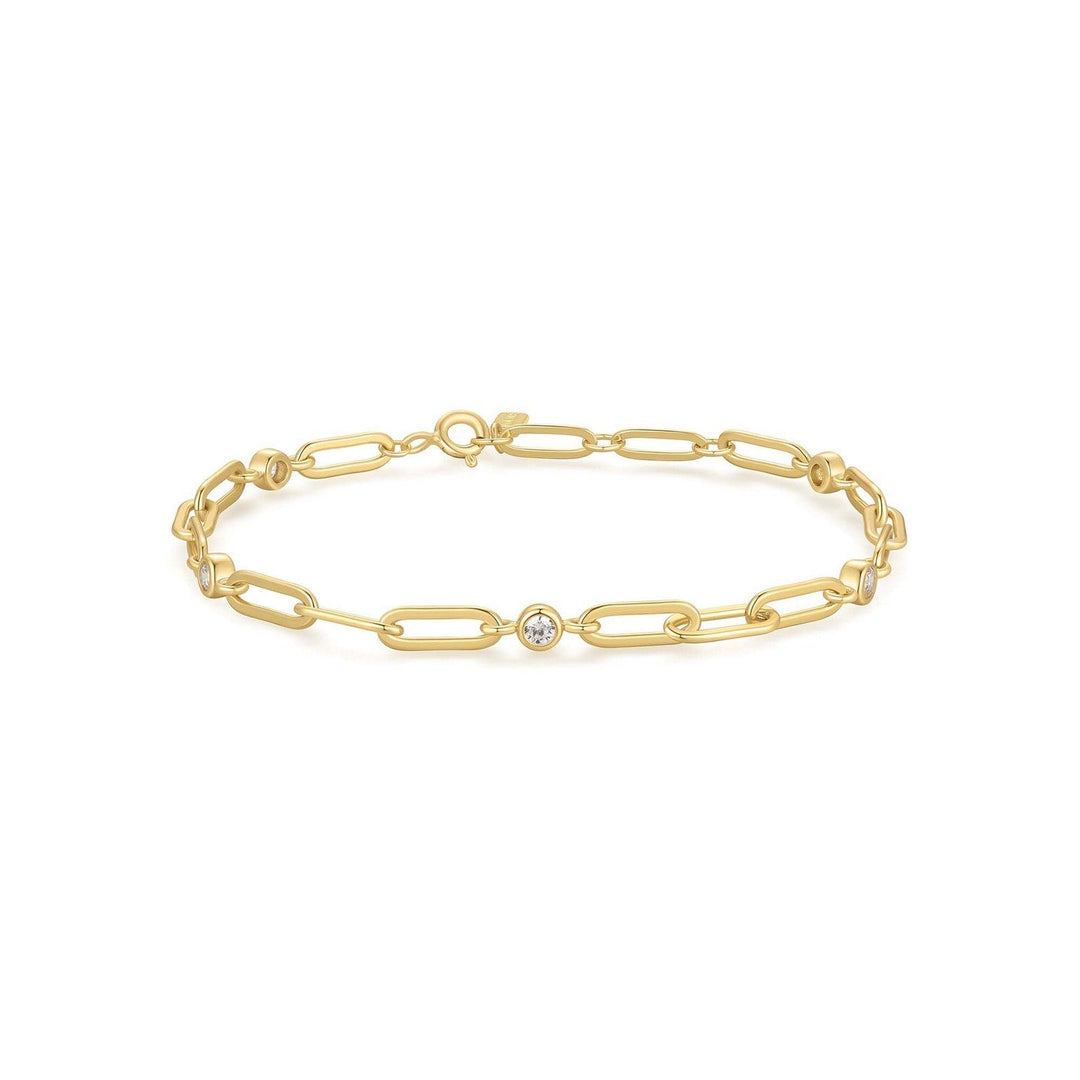 Gold Bezel Station Paper Clip Chain Bracelet B069-01G