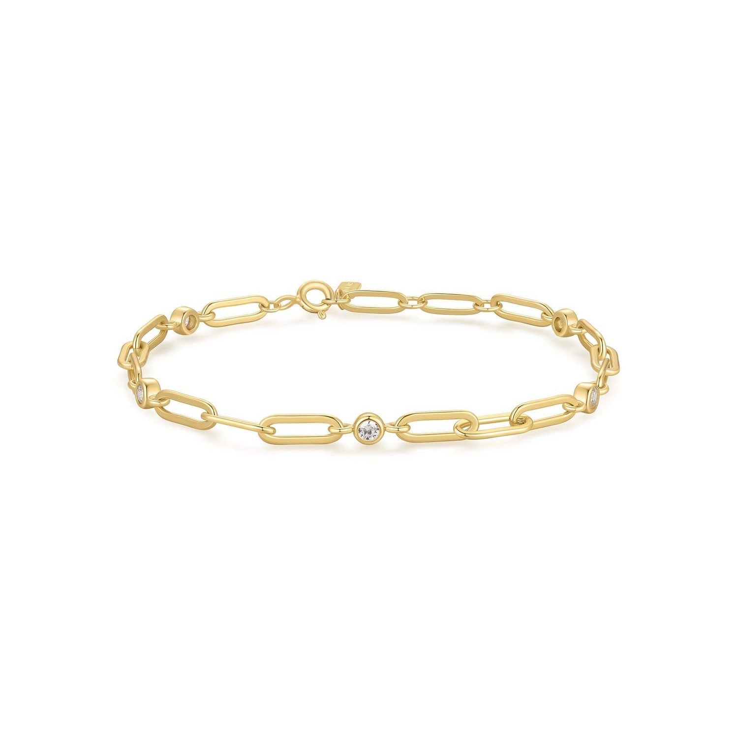 Gold Bezel Station Paper Clip Chain Bracelet B069-01G