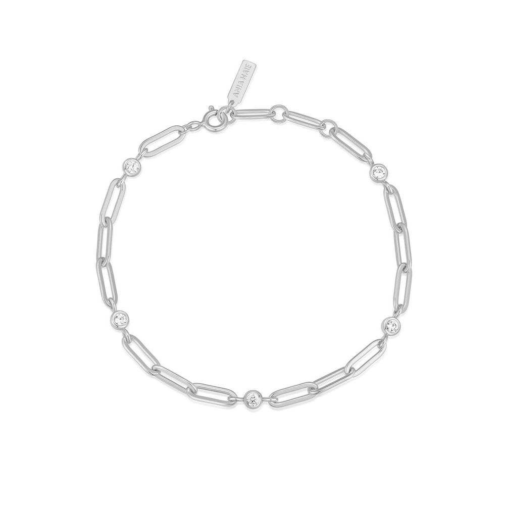Silver Bezel Station Paper Clip Chain Bracelet B069-01H