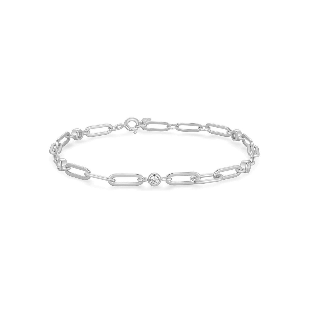 Silver Bezel Station Paper Clip Chain Bracelet B069-01H