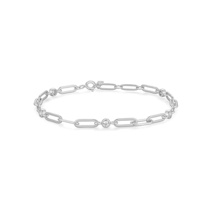 Silver Bezel Station Paper Clip Chain Bracelet B069-01H