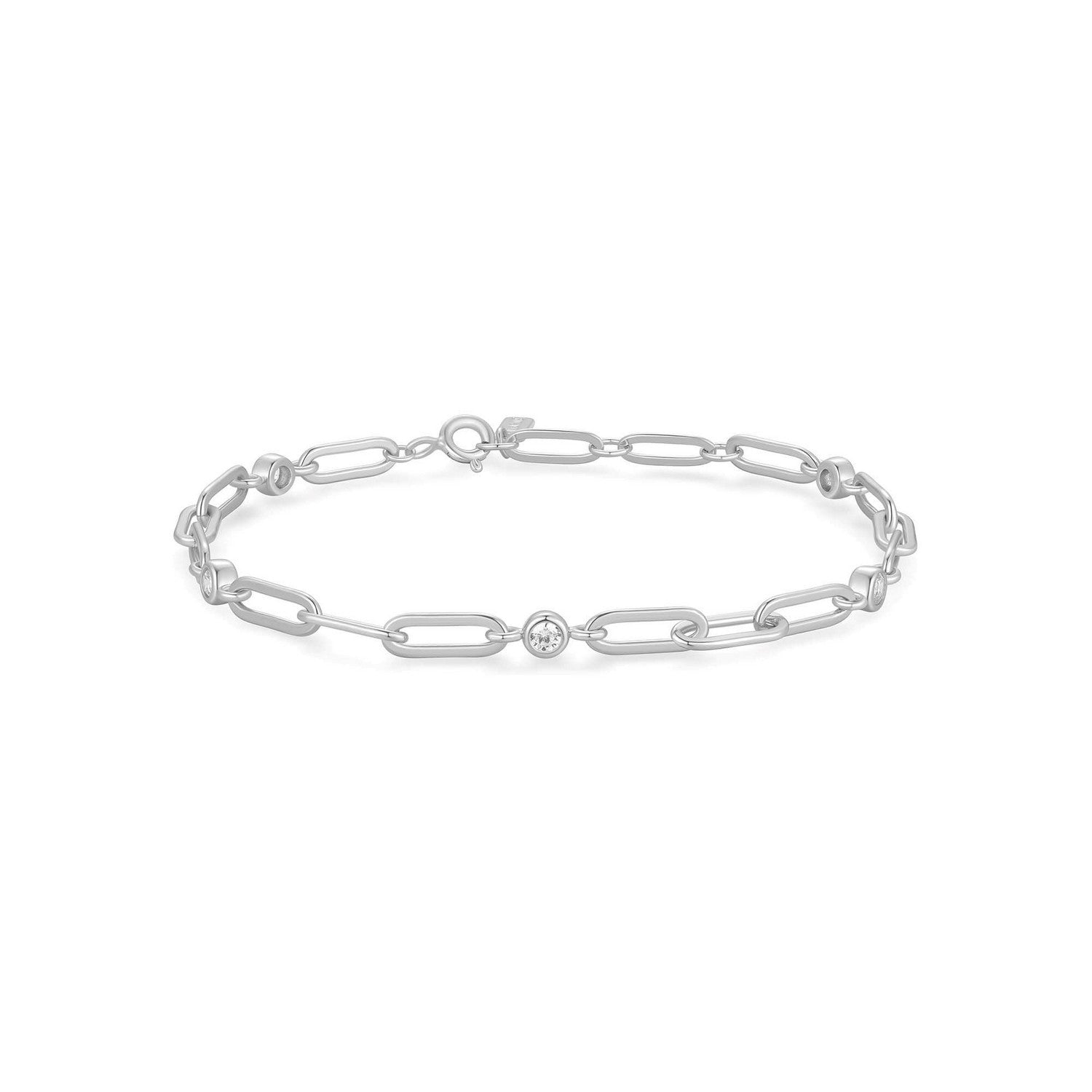 Silver Bezel Station Paper Clip Chain Bracelet B069-01H