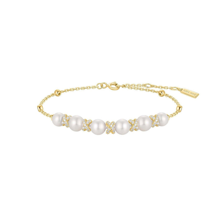 Gold Sparkling Braided Shell Pearl Bracelet B069-03G