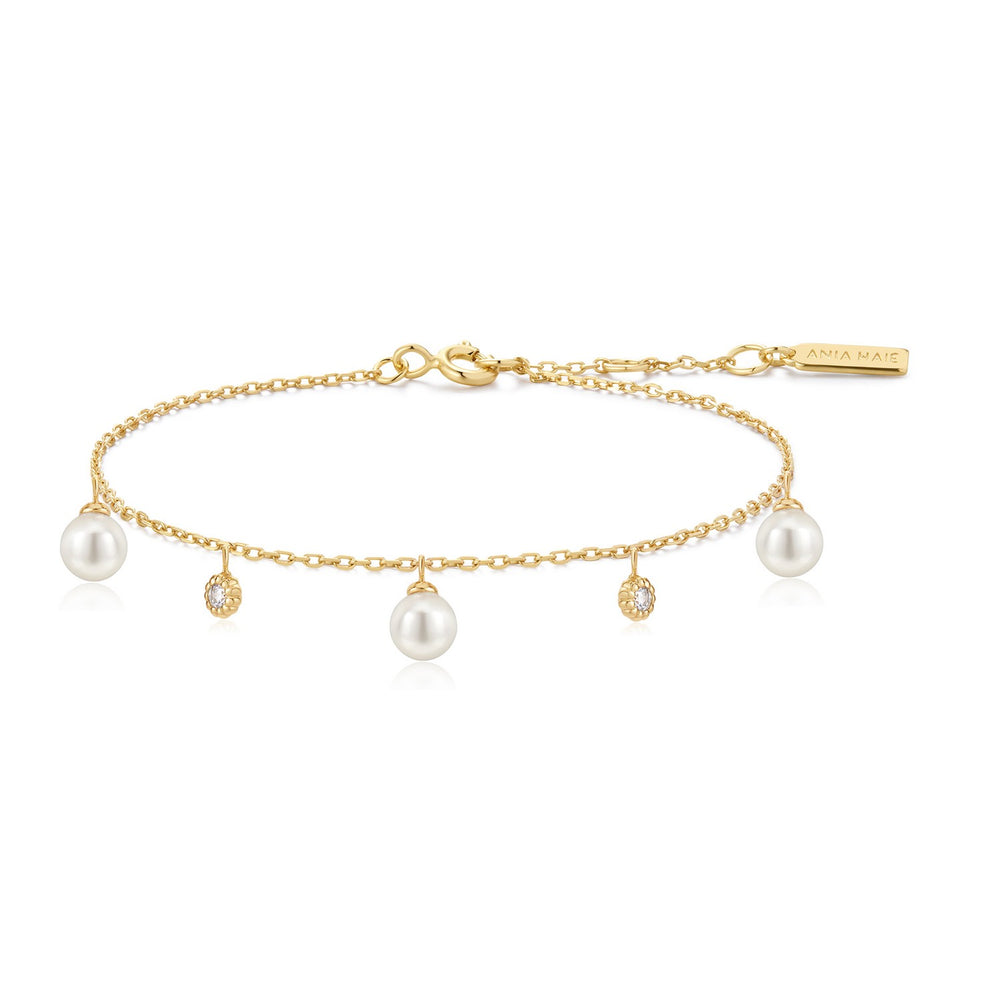 Gold Shell Pearl & Sparkle Drop Station Bracelet B071-04G