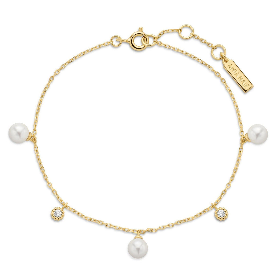 Gold Shell Pearl & Sparkle Drop Station Bracelet B071-04G
