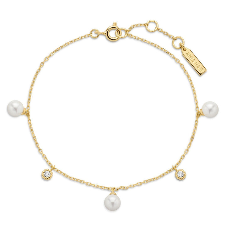 Gold Shell Pearl & Sparkle Drop Station Bracelet B071-04G