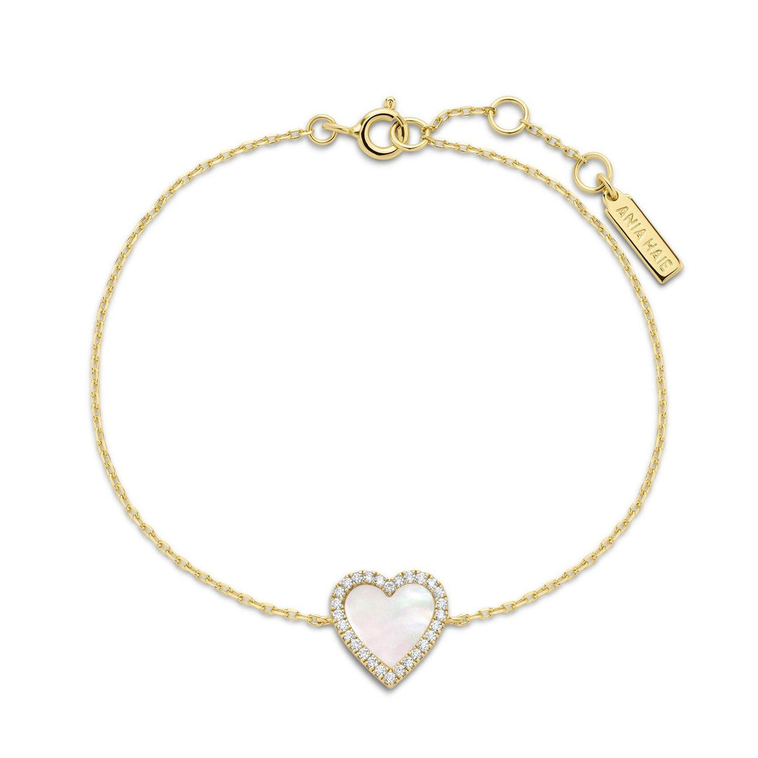 Gold Mother of Pearl Halo Heart Bracelet B071-05G