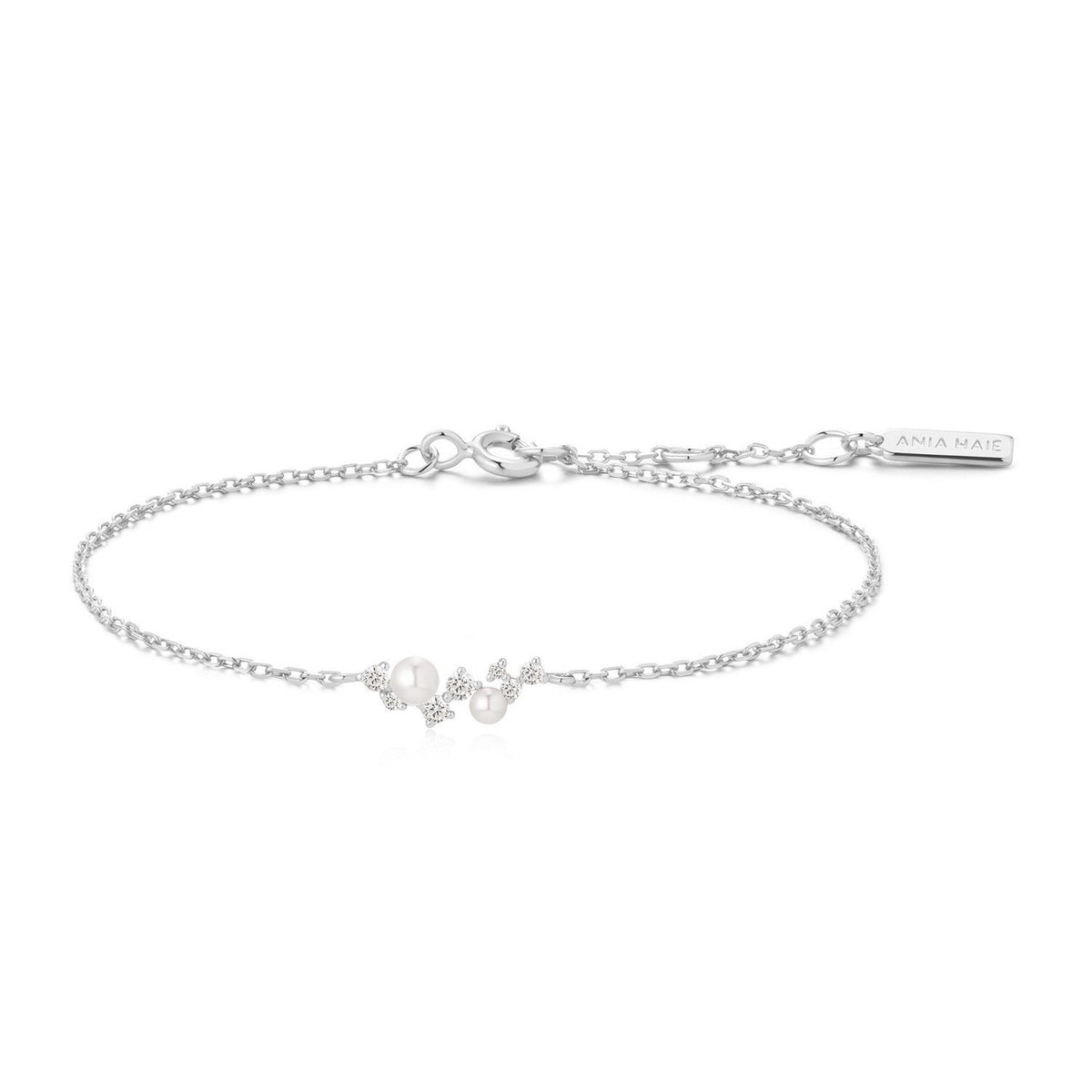 Ania Haie Silver Shell Pearl & Bezel-Set Sparkle Bracelet B075-01H