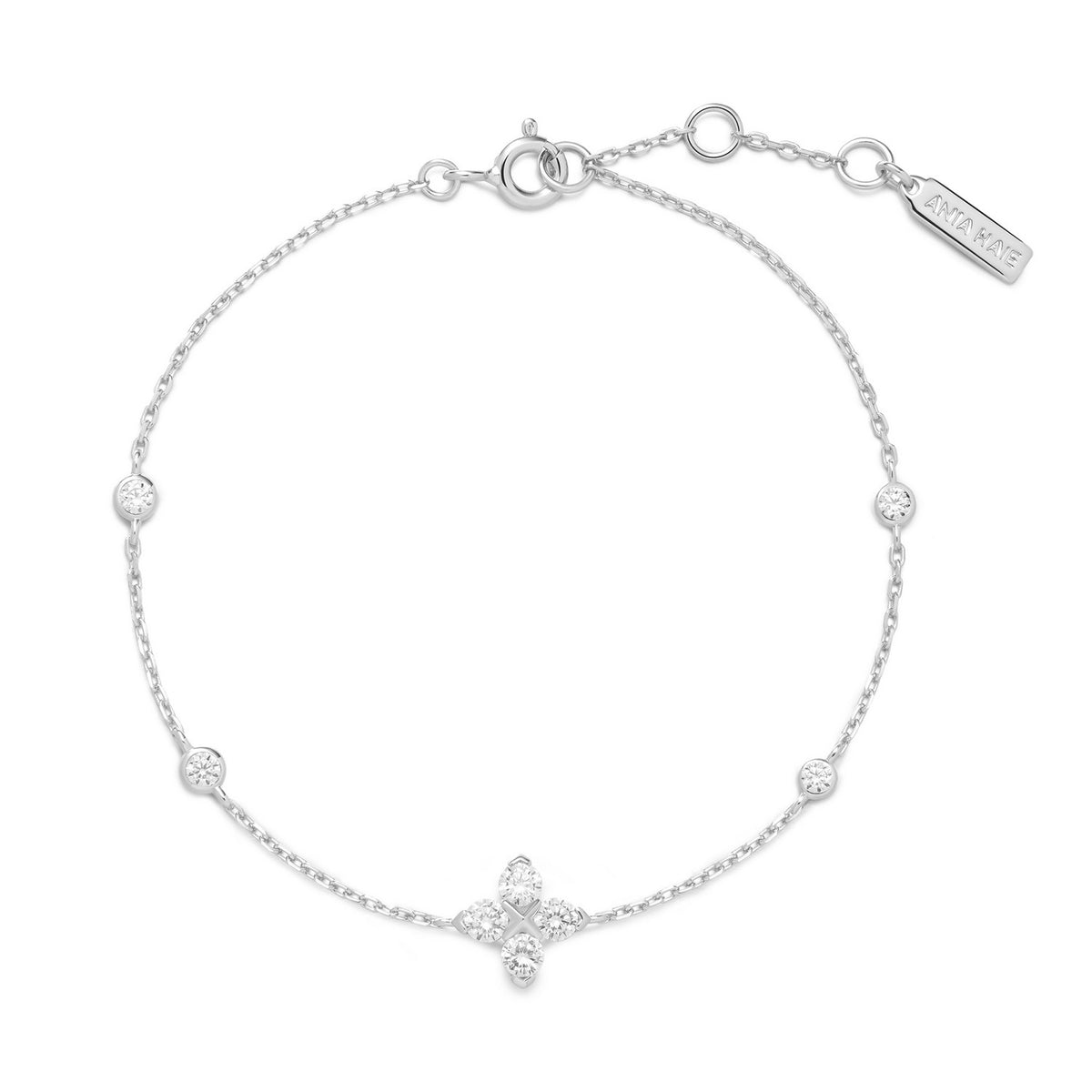 Silver bracelet with a butterfly charm on a white background