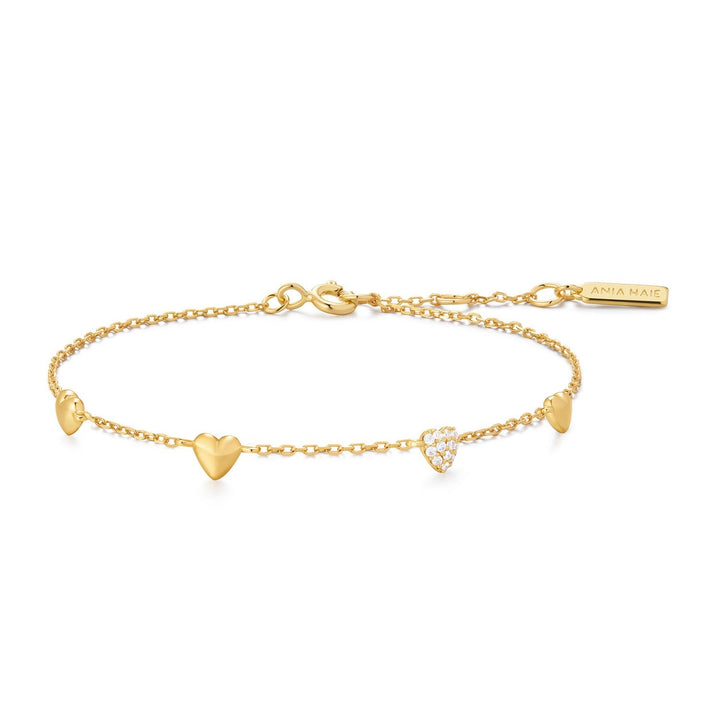 Ania Haie Gold Pavé Puffed Heart Station Bracelet B074-06G