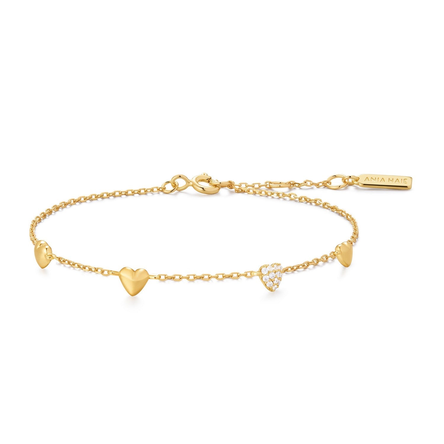 Ania Haie Gold Pavé Puffed Heart Station Bracelet B074-06G