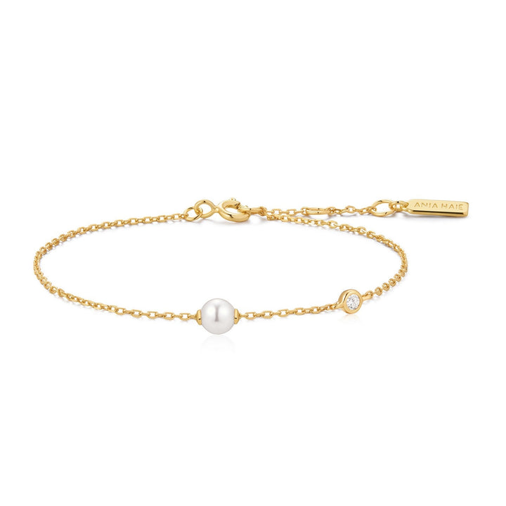 Ania Haie Gold Shell Pearl & Bezel-Set Sparkle Bracelet B075-01G
