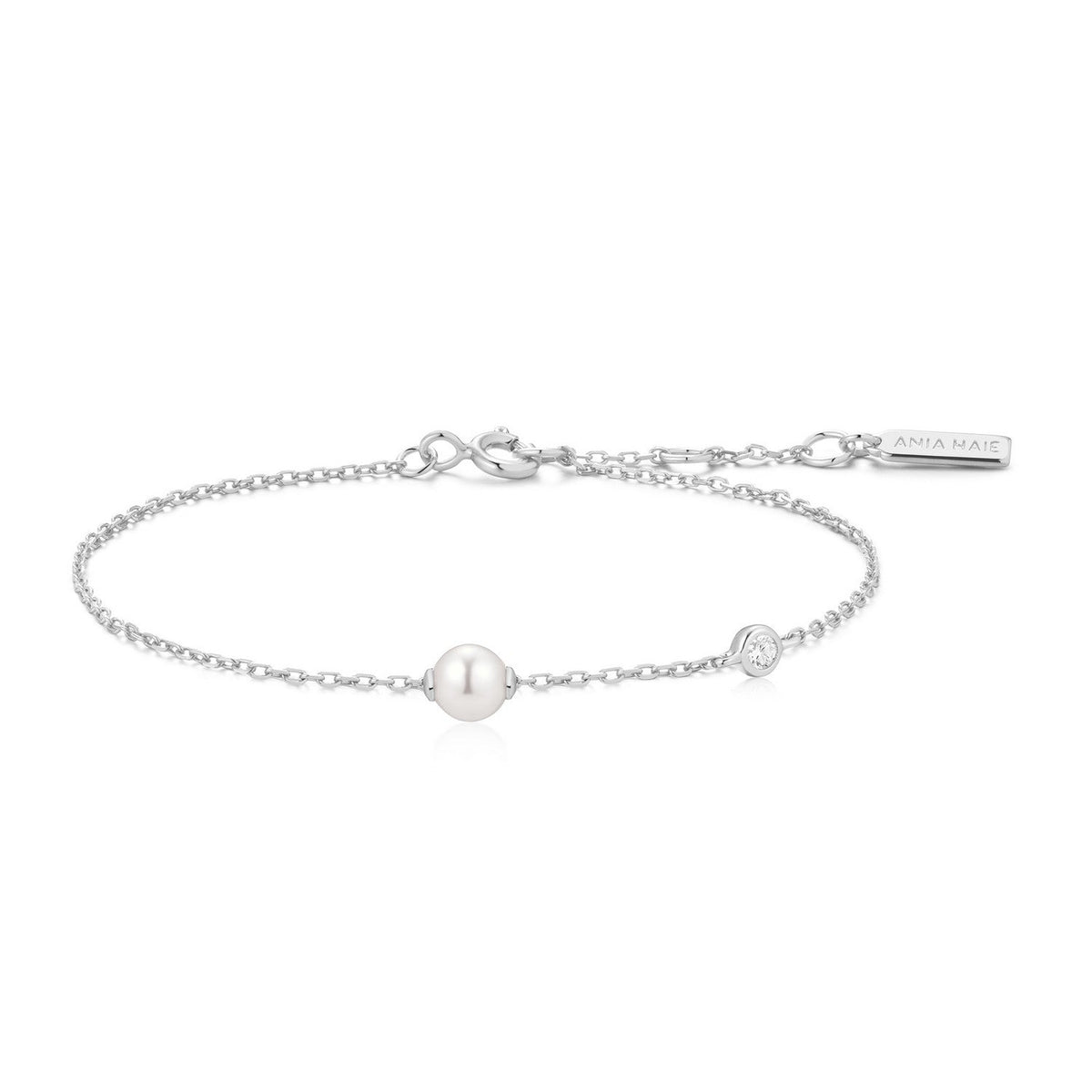 Ania Haie Silver Shell Pearl & Bezel-Set Sparkle Bracelet B075-01H