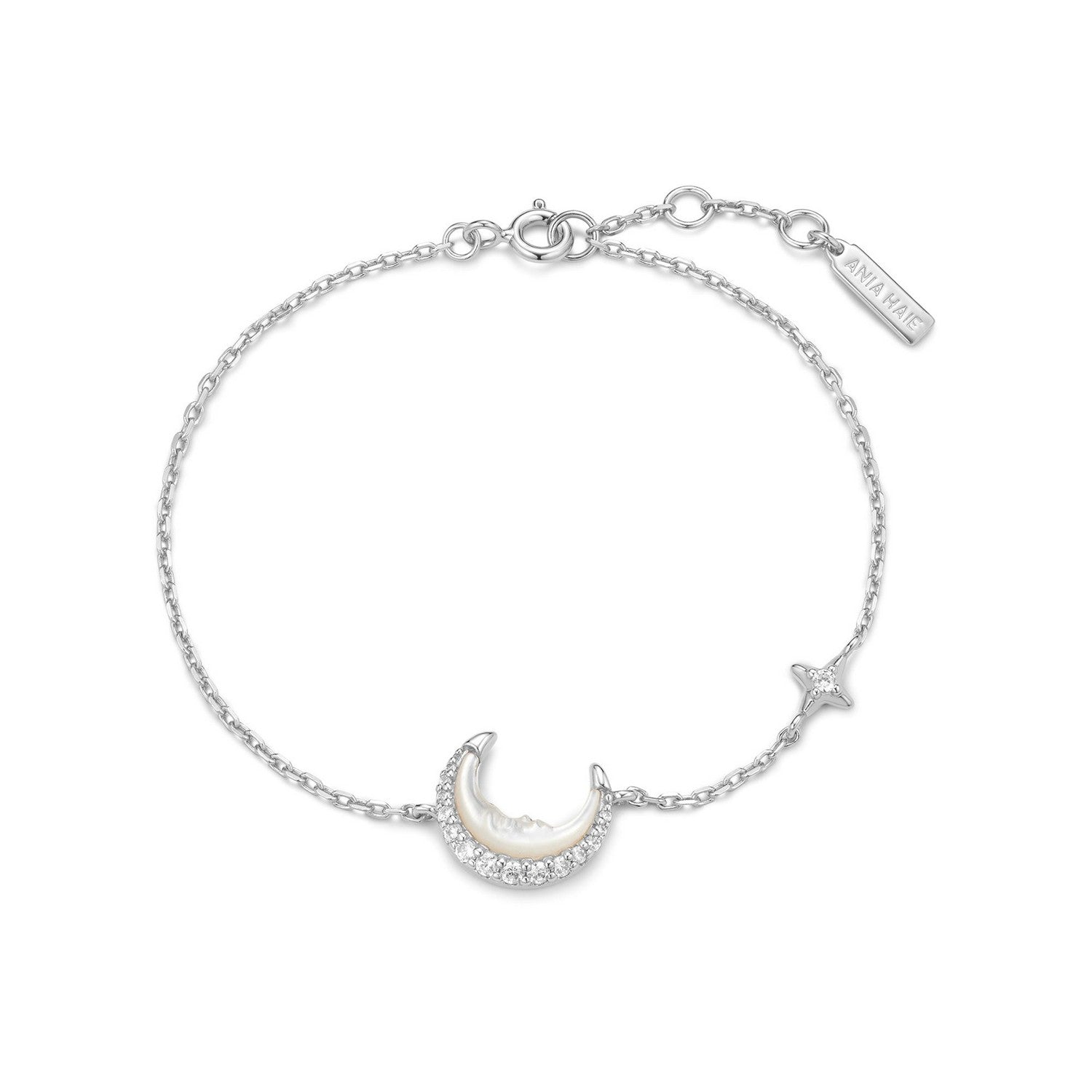 Ania Haie Silver Mother-Of-Pearl Crescent Moon Bracelet B075-05H