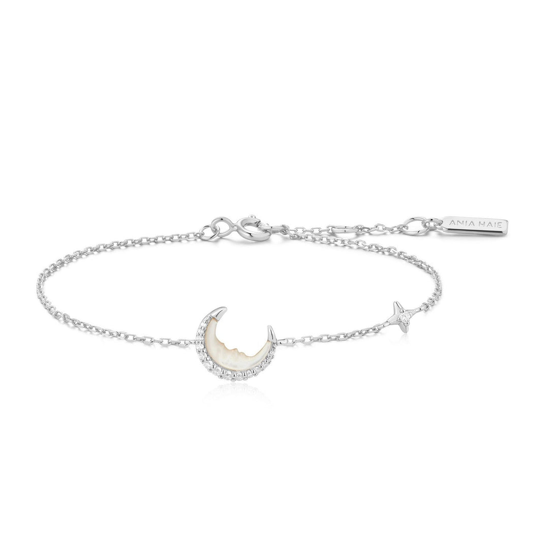 Ania Haie Silver Mother-Of-Pearl Crescent Moon Bracelet B075-05H