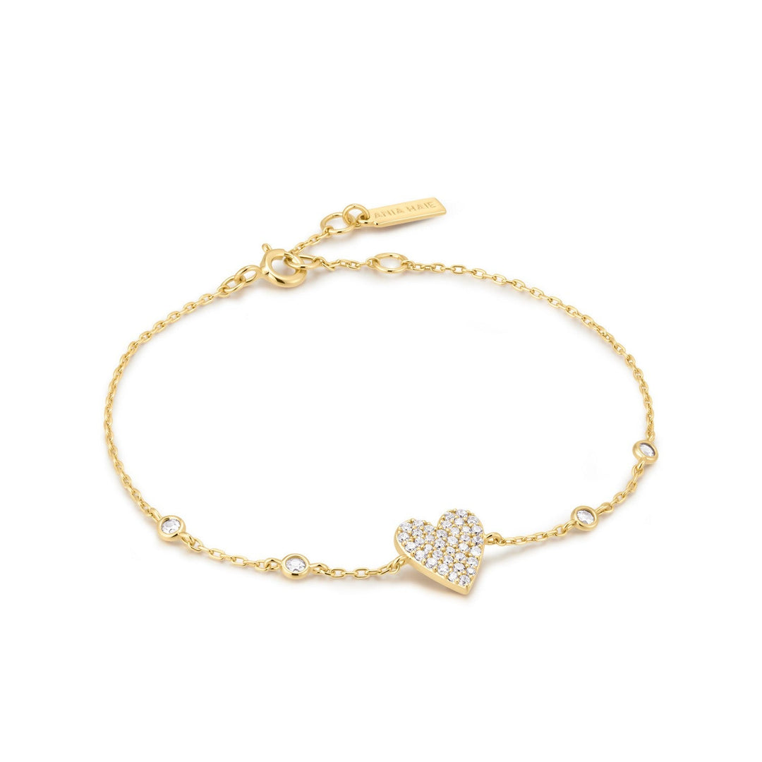 Ania Haie Wanderer Gold Pave Heart With Bezel Station Bracelet B076-02G