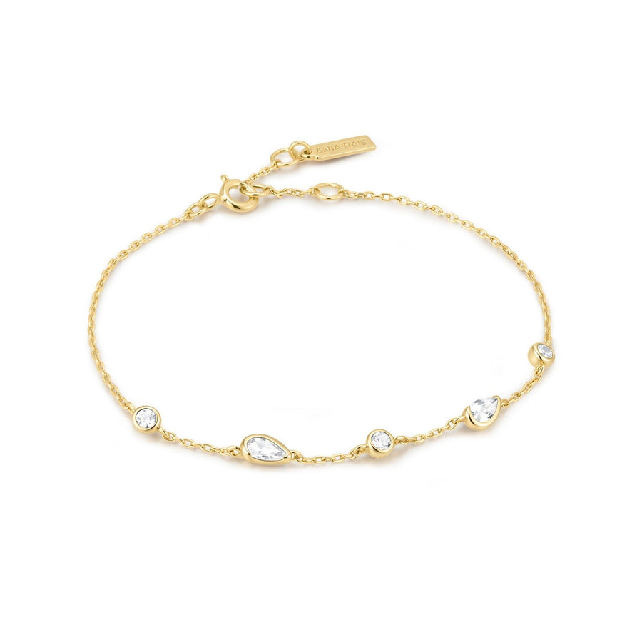 Ania Haie Wanderer Gold Round & Teardrop Bezel Station Bracelet B076-03G